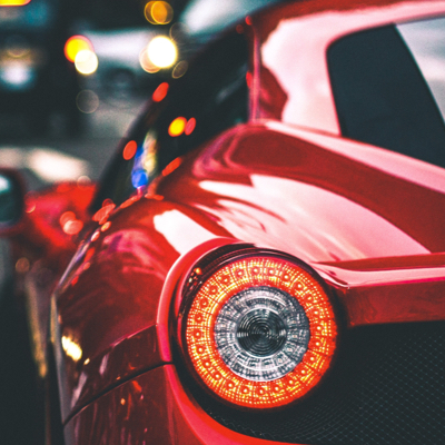 Tail light of red sports car